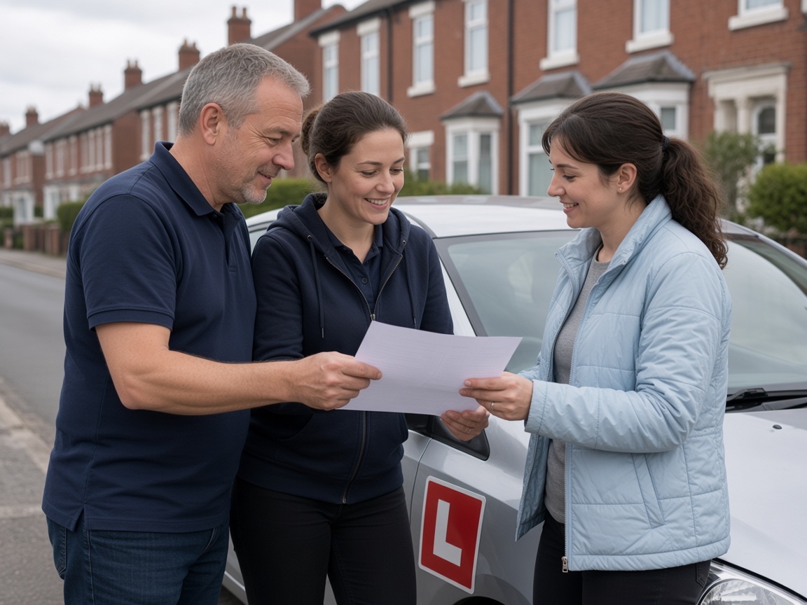 UK driving school hatchback with L-plates ready for a practical test